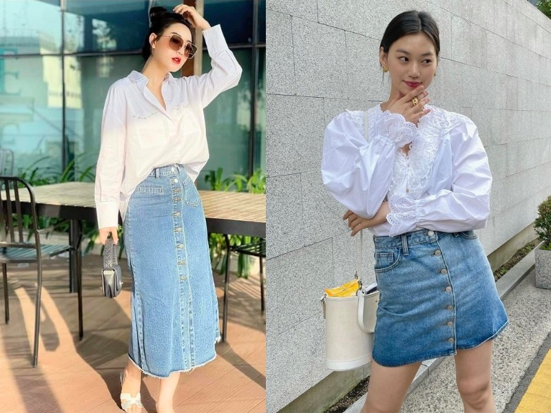 phối chân váy jean đi tiệc