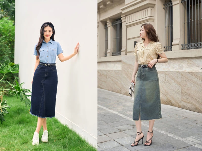 chân váy jean đi đám cưới