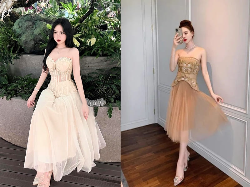 Corset lụa mix cùng chân váy tutu Corset lụa mix cùng chân váy tutu