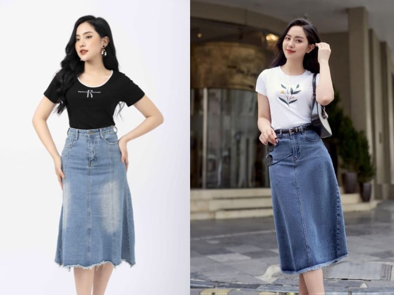 mặc chân váy jean đi đám cưới