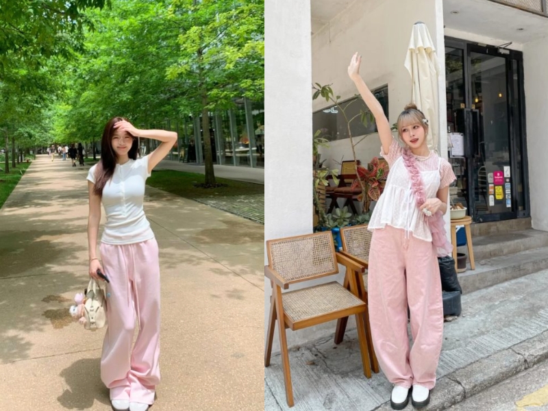 quần màu hồng kết hợp với áo màu gì