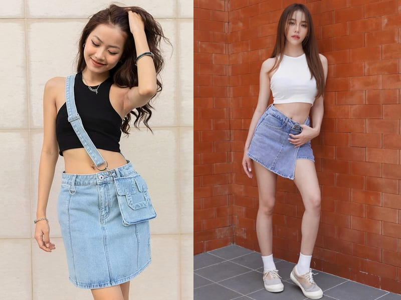 phối đồ với chân váy jean đi đám cưới