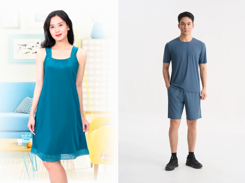 Người mặc thử trang phục vải thun lạnh