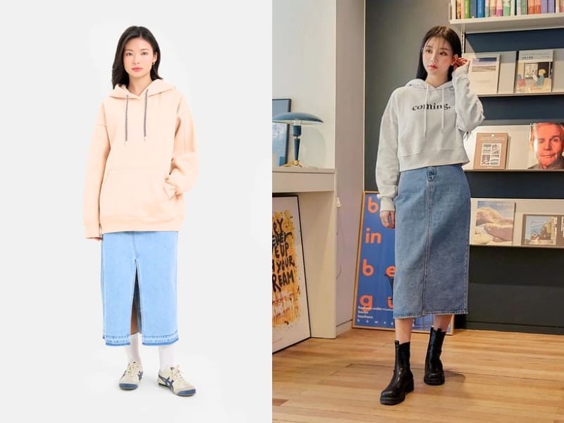 phối chân váy jean đi đám cưới