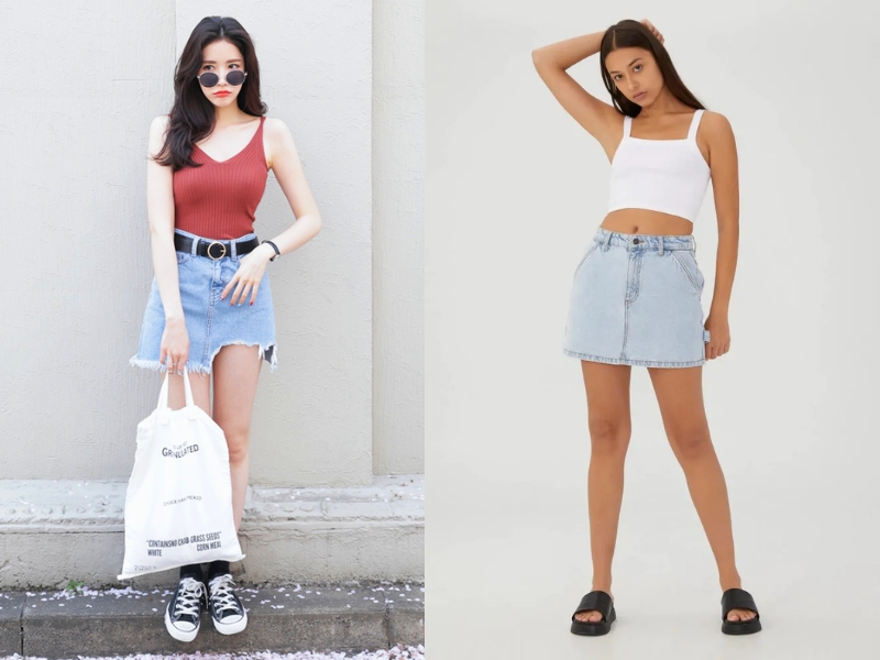 phối chân váy jean đi đám cưới