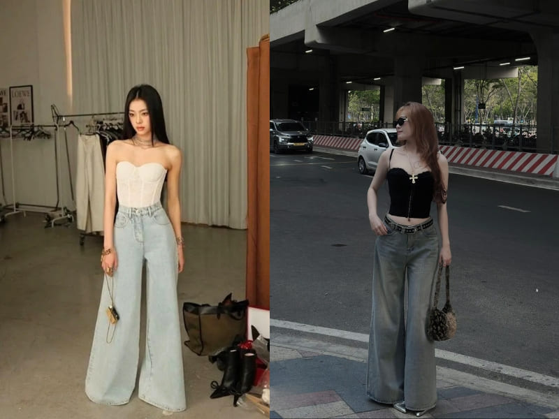 Phối đồ với áo corset mix cùng quần ống loe nữ tính Phối đồ với áo corset mix cùng quần ống loe nữ tính