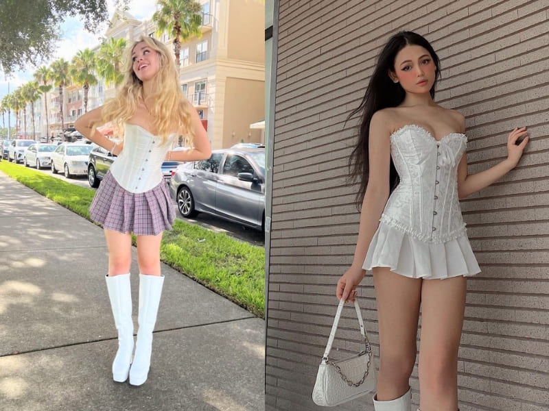 Phối đồ với áo corset chân váy xếp ly ngắn Phối đồ với áo corset chân váy xếp ly ngắn