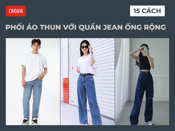 phối quần jean ống rộng với áo phông