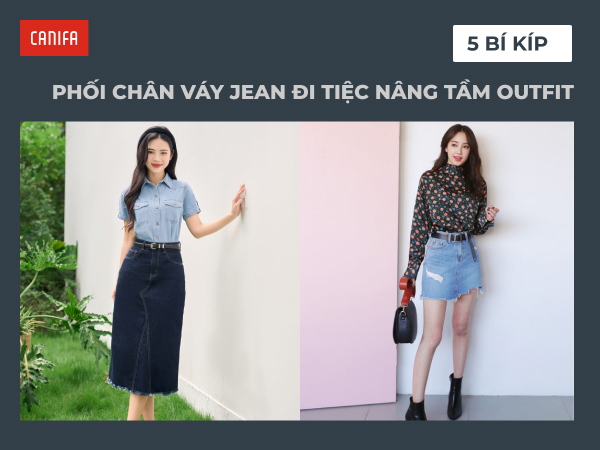 phối chân váy jean đi tiệc