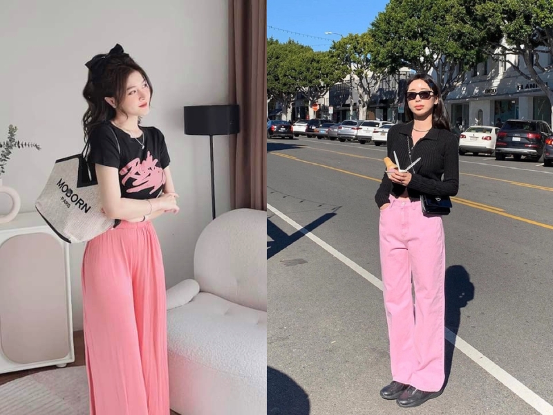 quần hồng kết hợp áo màu gì