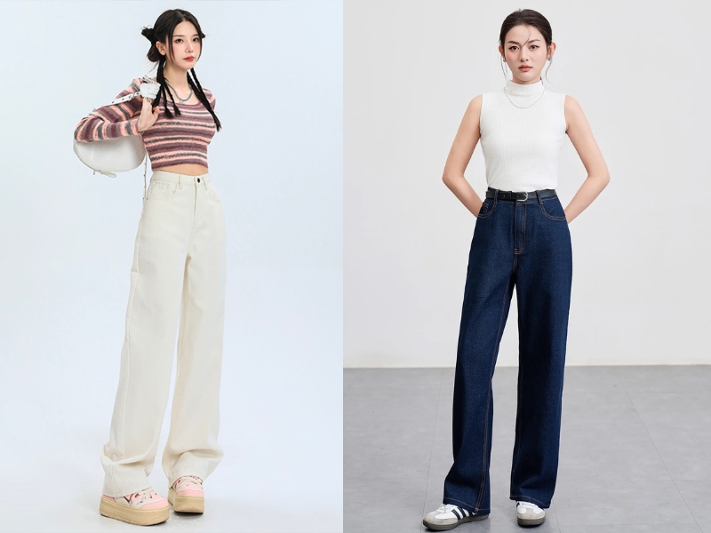 quần jean ống rộng phối với áo gì đẹp
