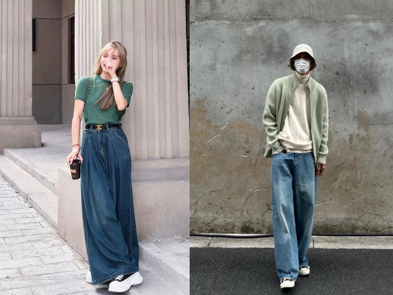 quần jean ống rộng phối áo gì