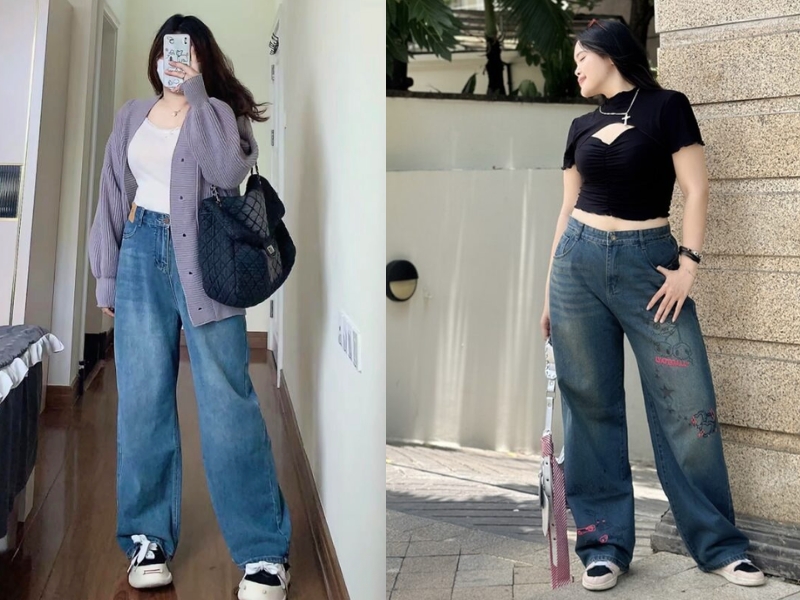 quần jean ống rộng phối với áo gì