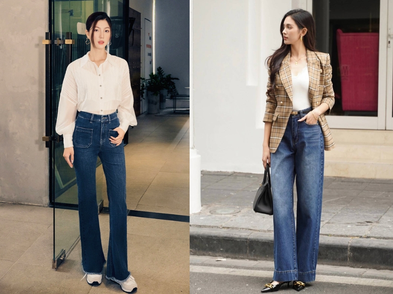 quần jean xanh đậm mặc với áo gì