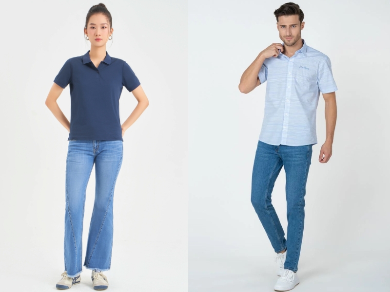 quần jean xanh đậm phối với áo màu gì