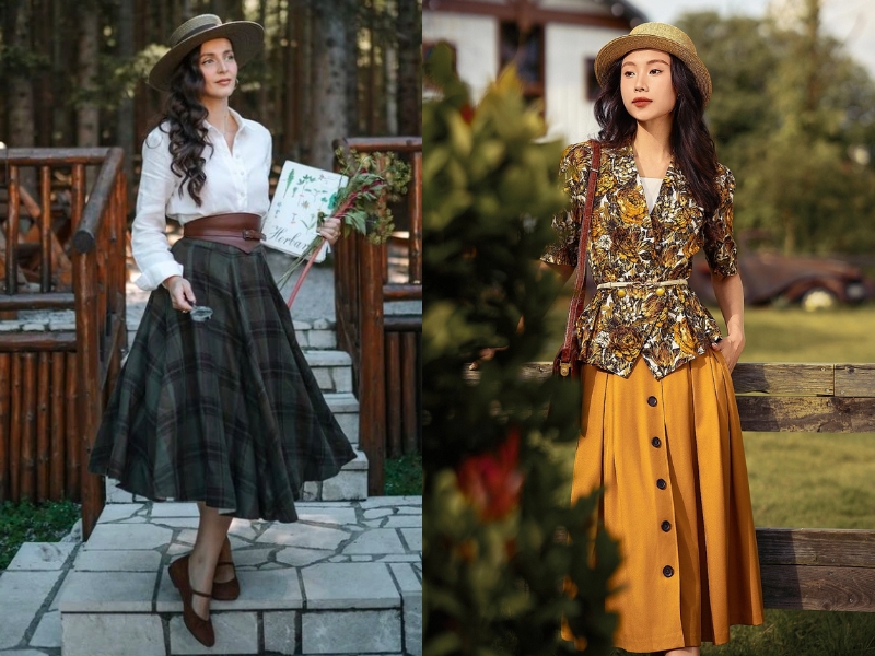 Người mẫu mặc váy vintage