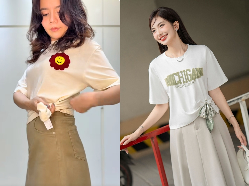 cách buộc áo thun thành croptop