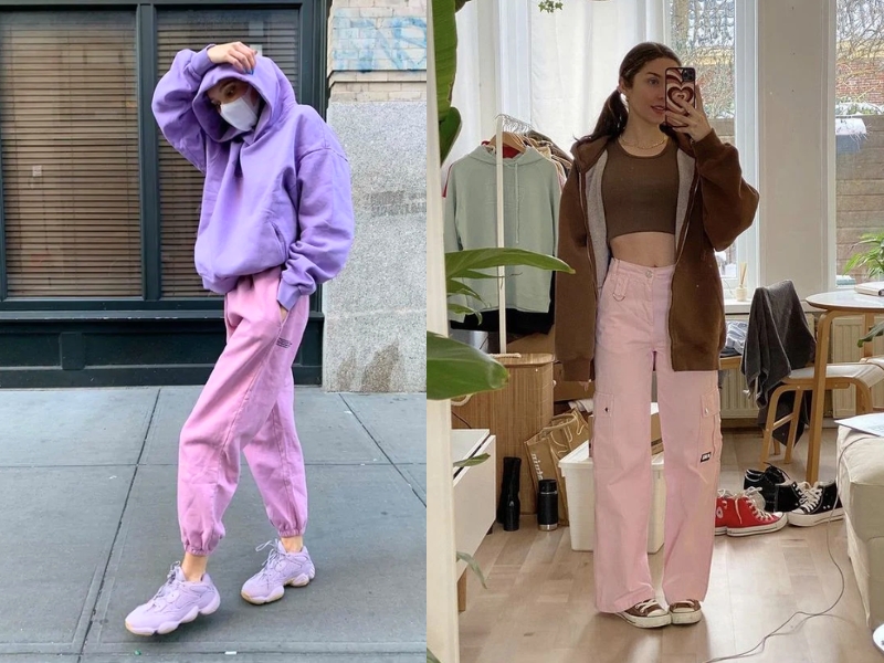 quần màu hồng phối với áo gì