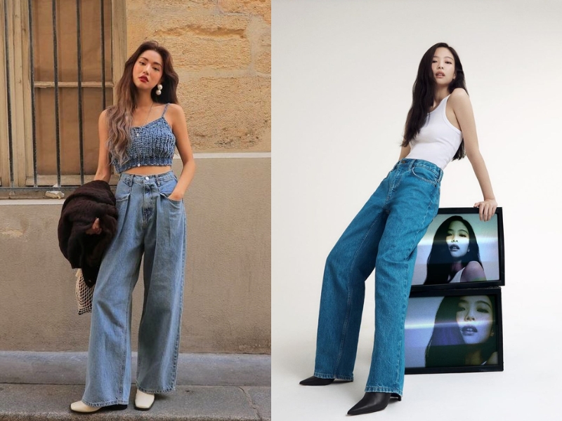 quần jean ống rộng mặc với áo gì