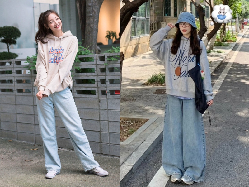 kết hợp quần jean ống rộng với áo gì