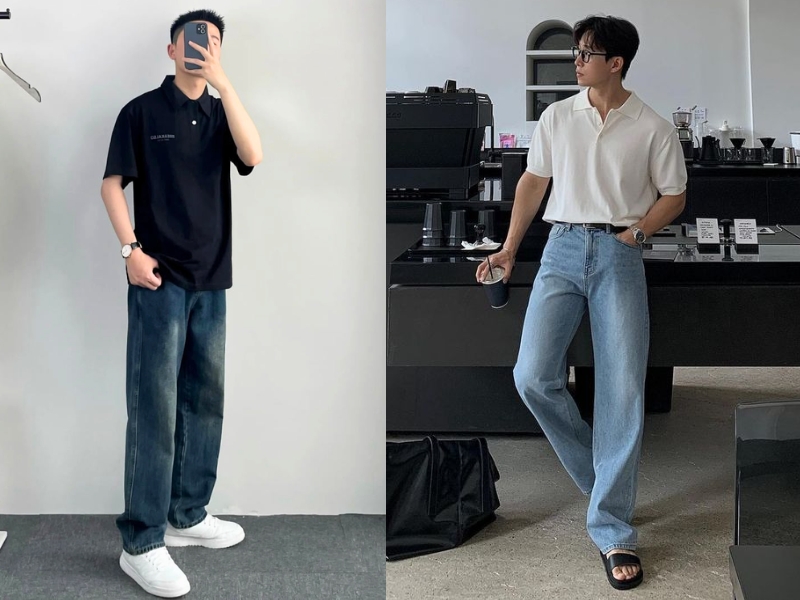 quần jean ống rộng phối với áo gì nam