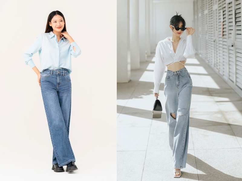 quần jean ống rộng phối với áo gì