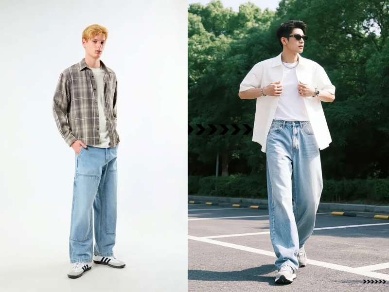 phối quần jean ống rộng với áo gì