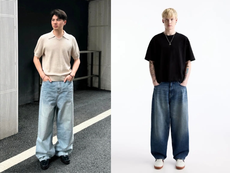 phối đồ quần jean ống rộng mặc với áo gì