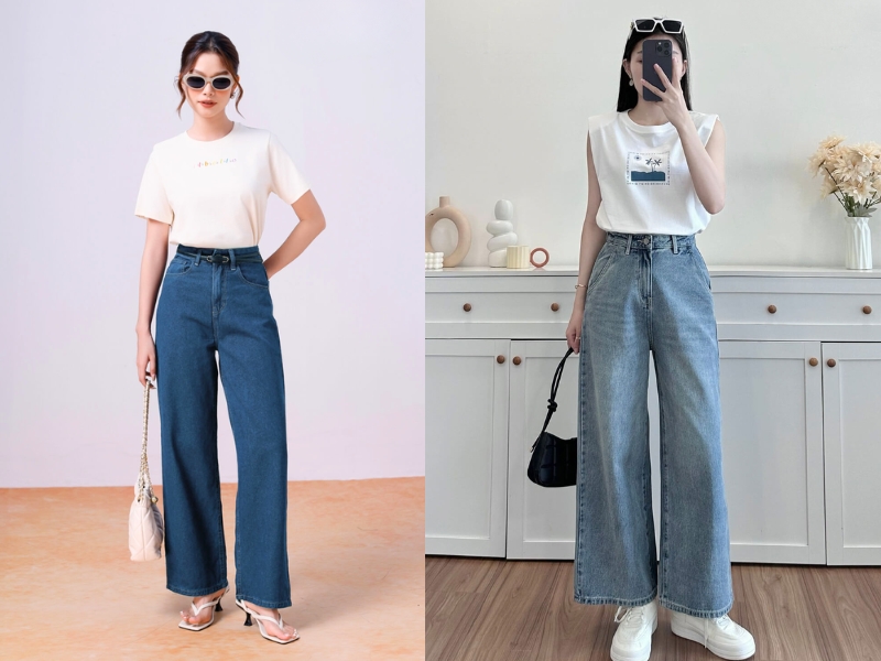 phối đồ với quần jean ống rộng