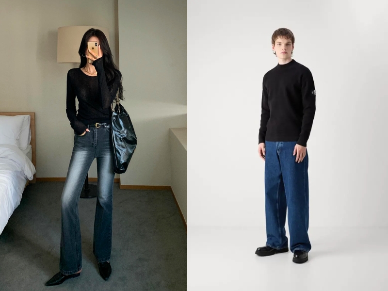 mix đồ đi đám cưới với quần jean ống rộng