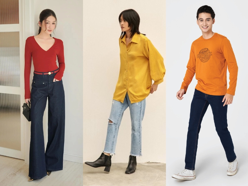 quần jean xanh đậm phối với áo màu gì