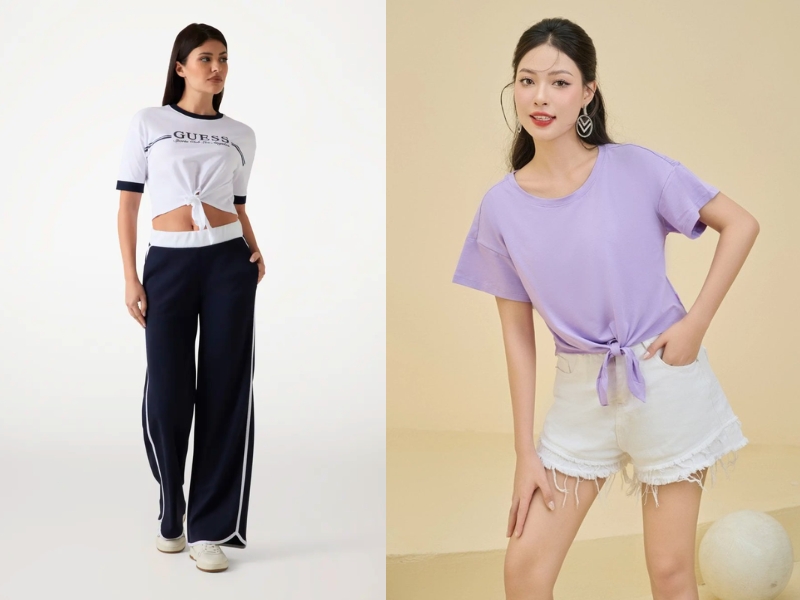 cách buộc áo phông thành croptop