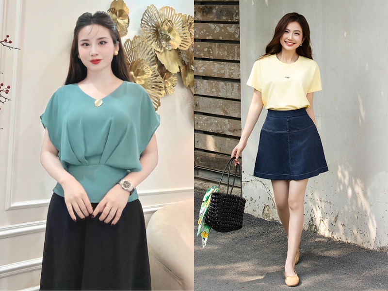 Với người thấp, bạn nên chọn áo cánh dơi dáng ngắn hoặc croptop