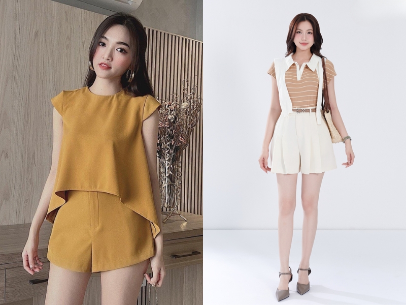 Sự kết hợp giữa áo cánh dơi và quần short giúp tạo cảm giác trẻ trung, năng động