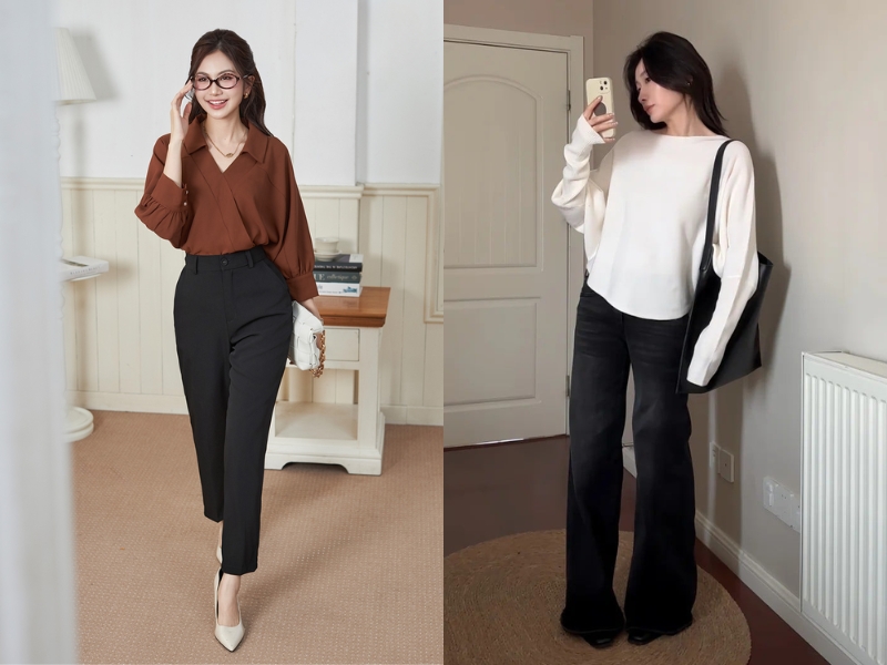 Quần tây hoặc quần cạp cao giúp outfit trở nên thanh lịch và trưởng thành