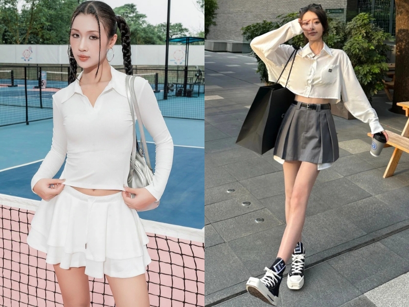phối đồ với chân váy tennis
