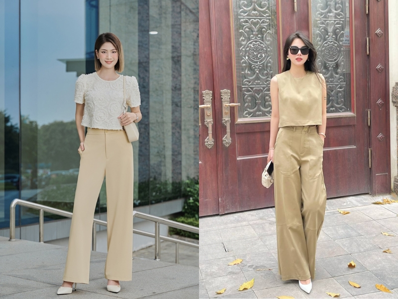 áo lửng mặc với quần ống rộng
