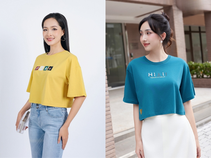 mẫu áo lửng mặc với quần ống rộng
