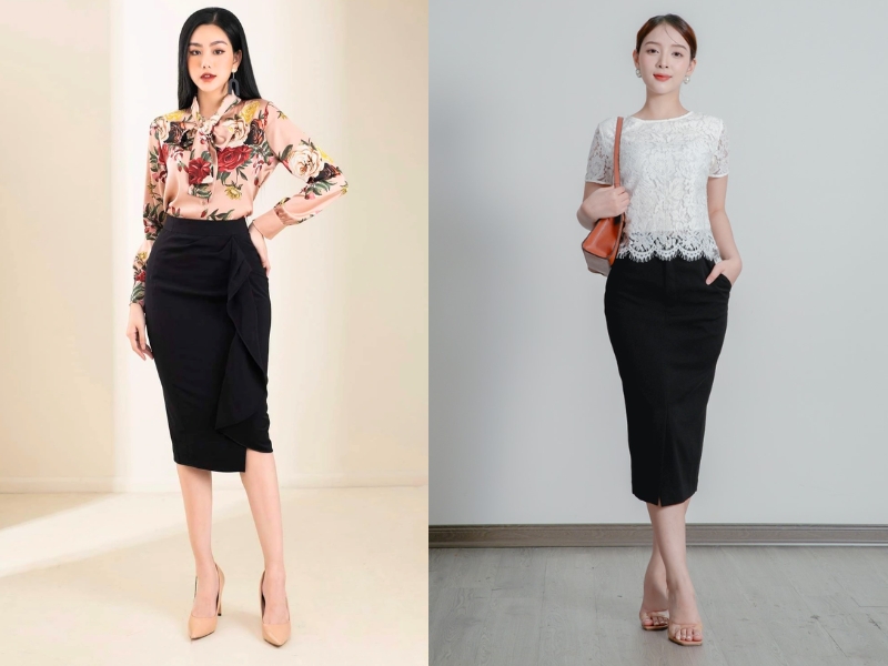 chân váy bút chì công sở dáng dài