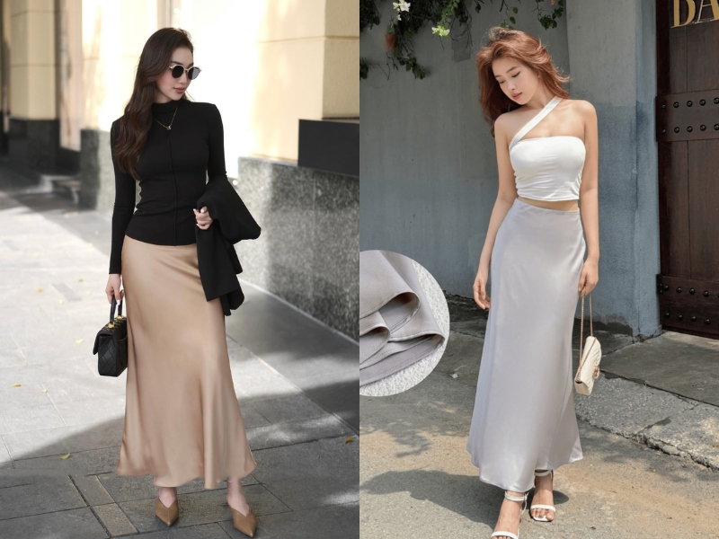 cách phối đồ với chân váy dài qua gối