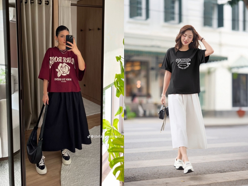 mix váy dài qua gối