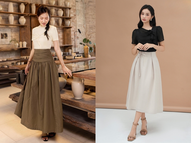 váy dài qua gối phối gì