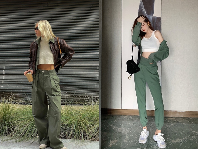 quần xanh rêu phối áo màu gì nữ