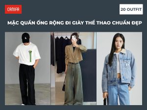 mặc quần ống rộng đi giày thể thao