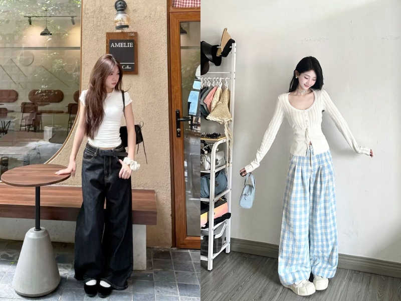 áo lửng mặc với quần ống rộng
