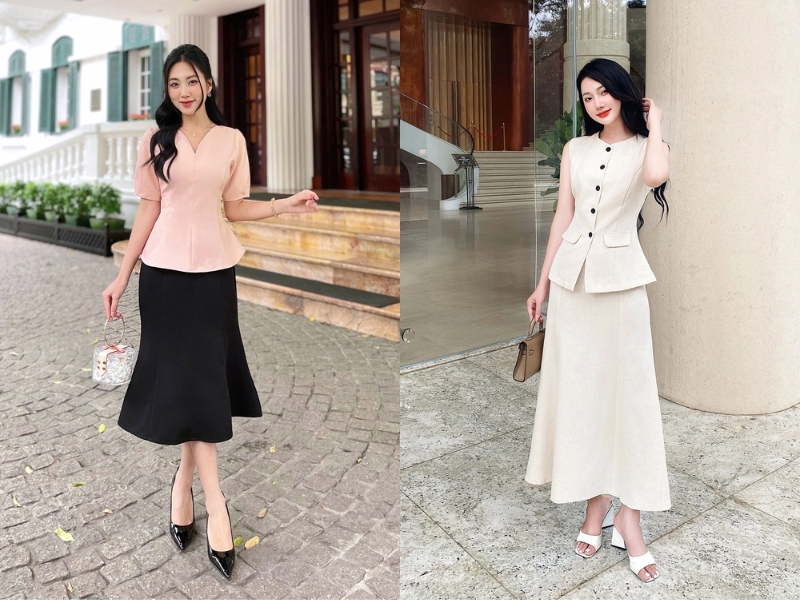 chân váy dài nên phối với áo gì