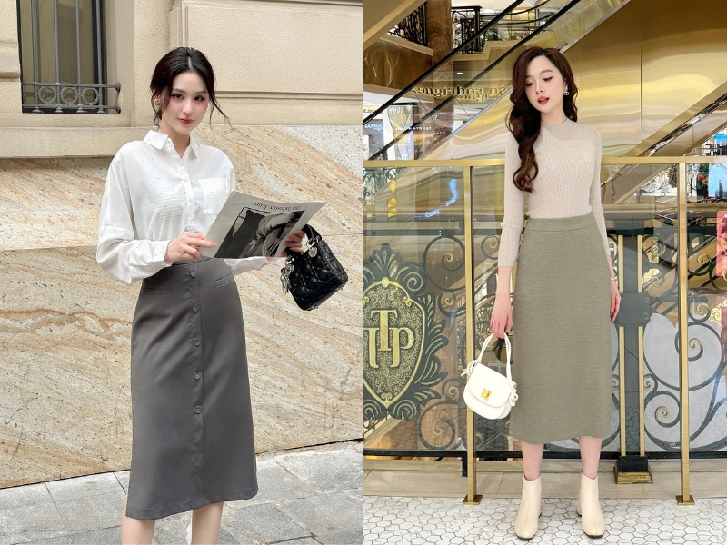 cách phối đồ với váy dài qua gối