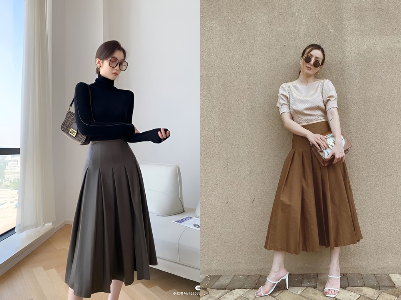 phối đồ với váy dài qua gối