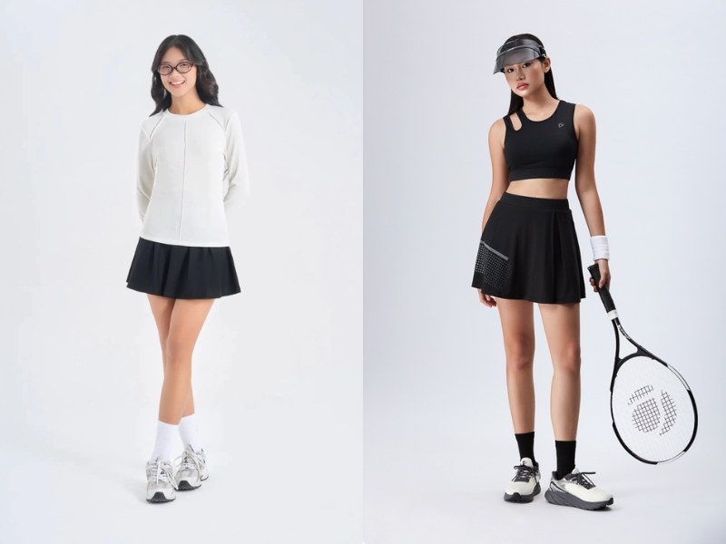 cách phối đồ với váy tennis