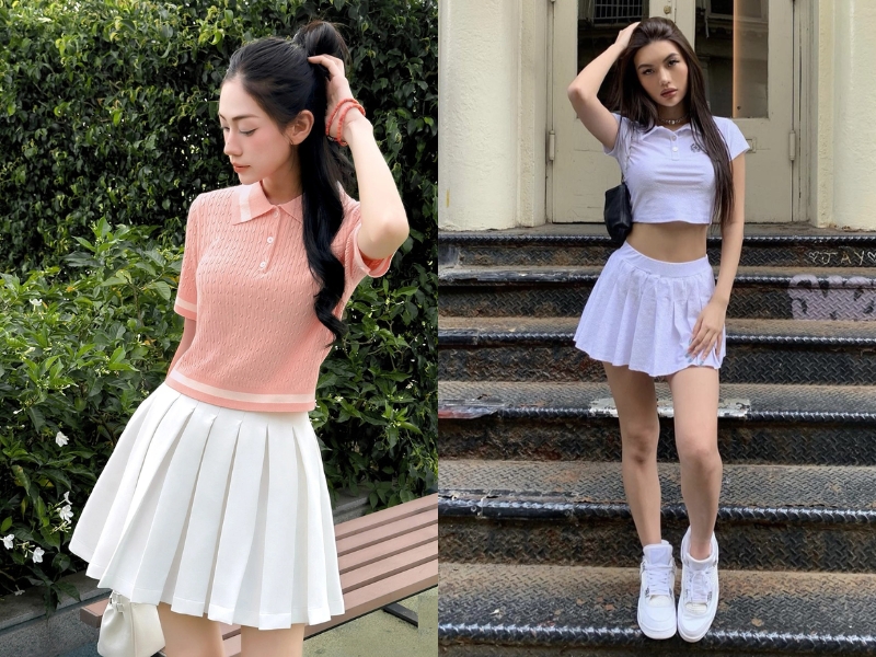 cách phối đồ với chân váy tennis